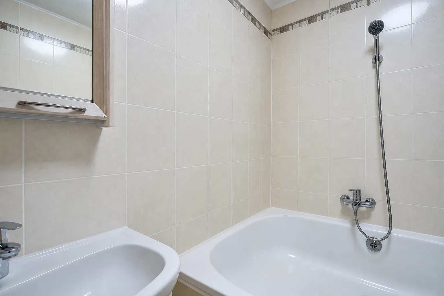 Bathroom with mold on tile grout — after