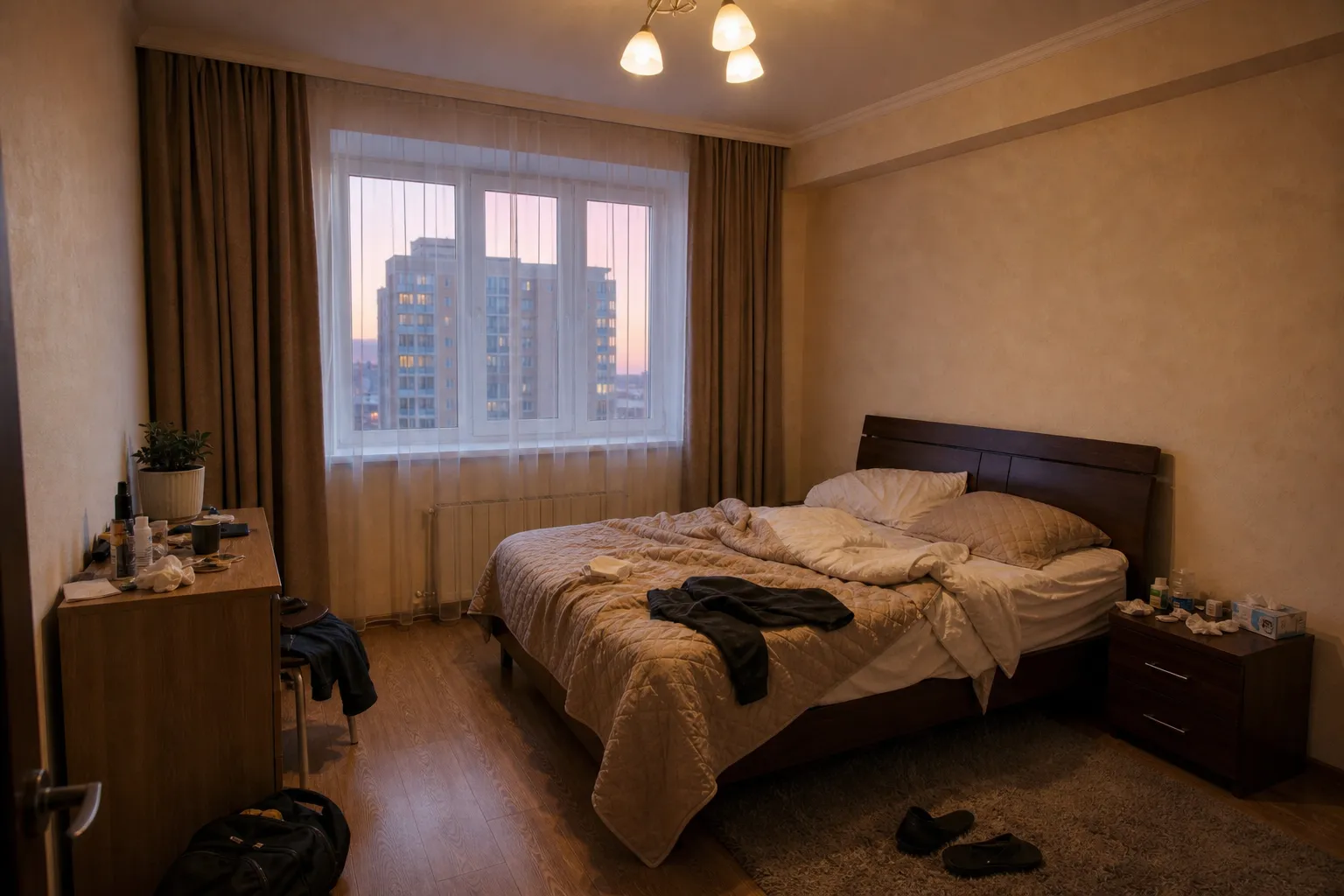 Bedroom after illness in a three-bedroom apartment — before