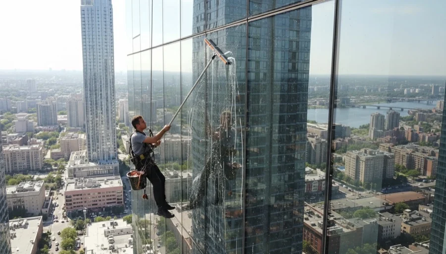 Window washing in apartment